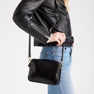 Quince Italian Leather Croc Embossed Crossbody with Strap